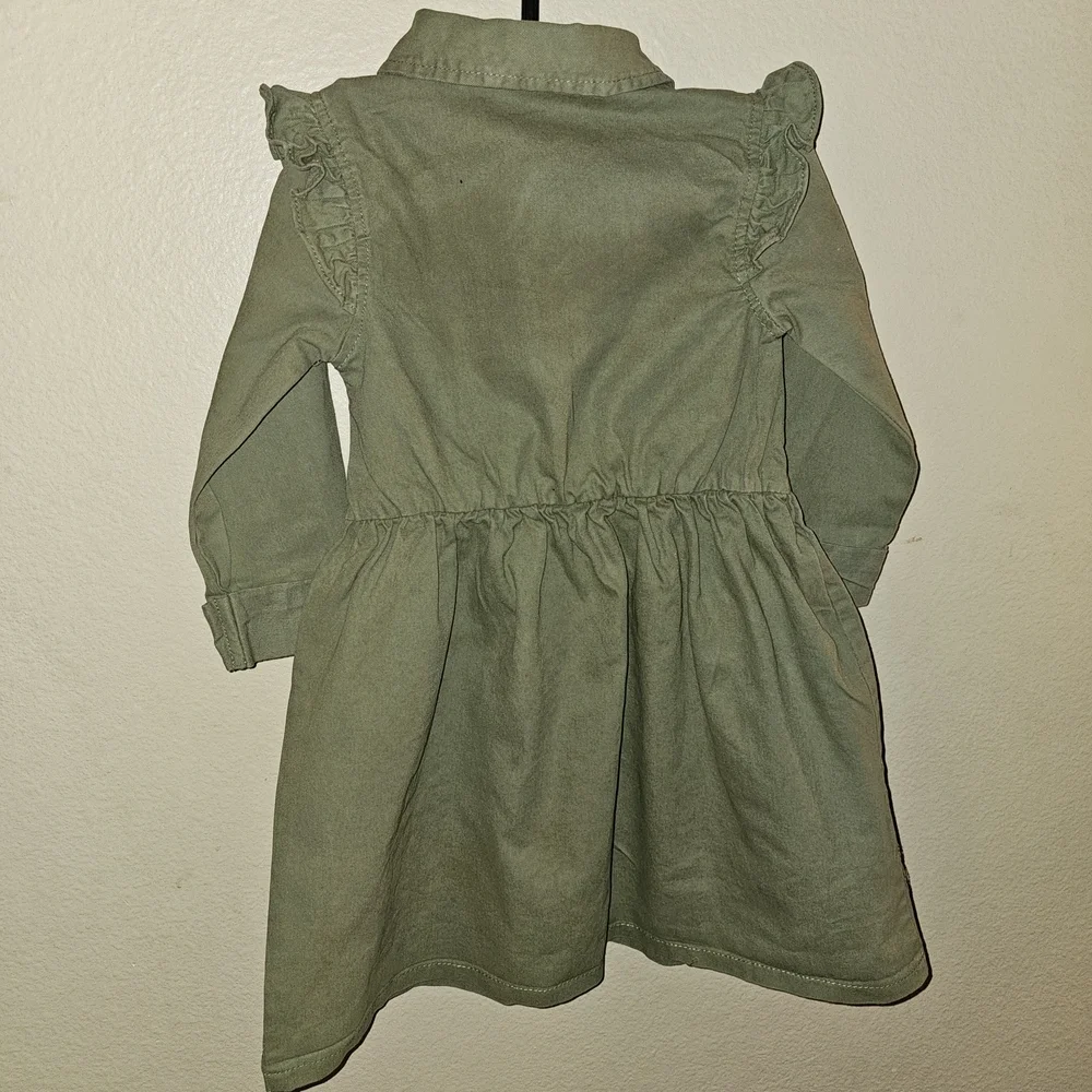 Little Lass Green Ruffled Mandarin Collar Dress